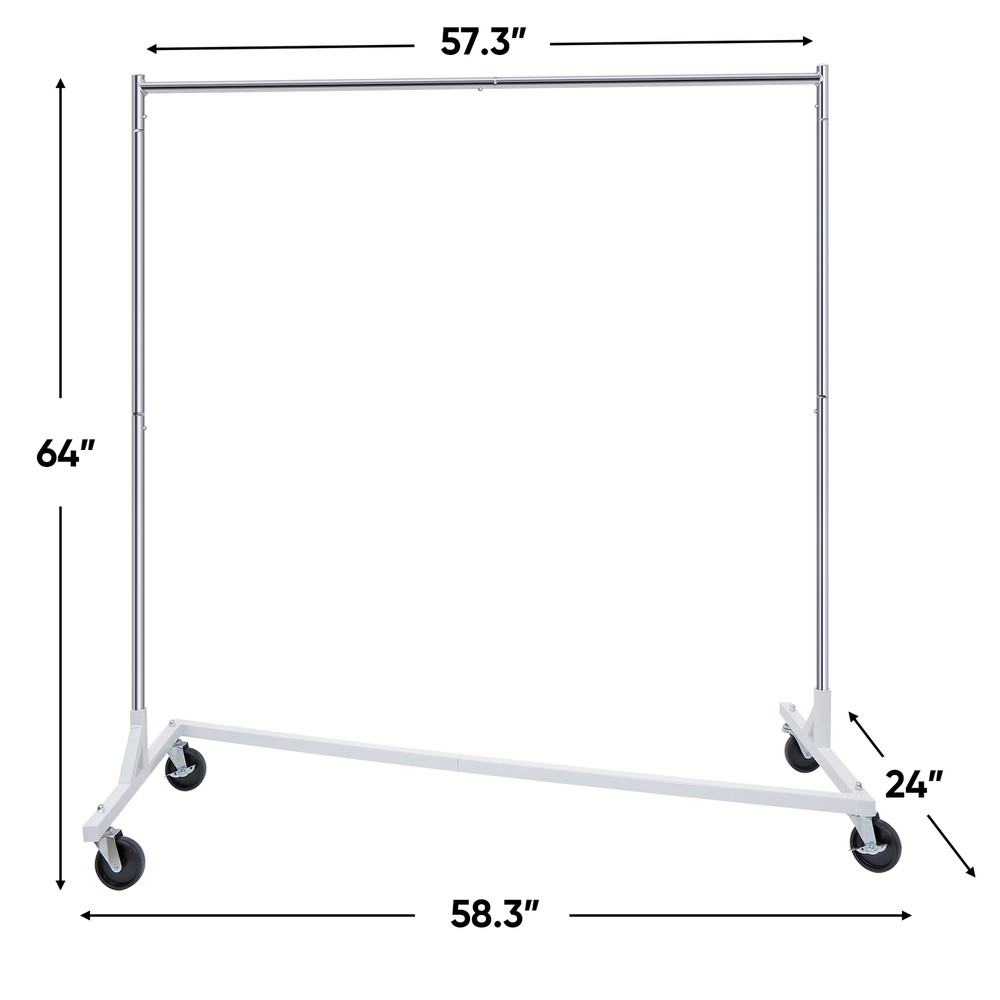 Stable Z-Base Garment Rack Rolling Clothing Rack Chrome Collapsible W/Casters