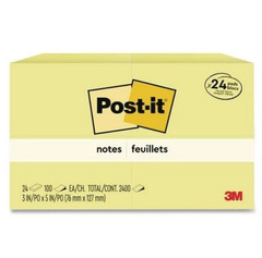 Post-it Notes Pads in Canary Yellow, Value PK, 3″x5″, 100 Sheets/Pad, 24 Pads/PK