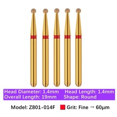 Vakker 5pc Dental Zirconica Diamond Burs w/ Metal Holder Z801 Z801L Round Shape