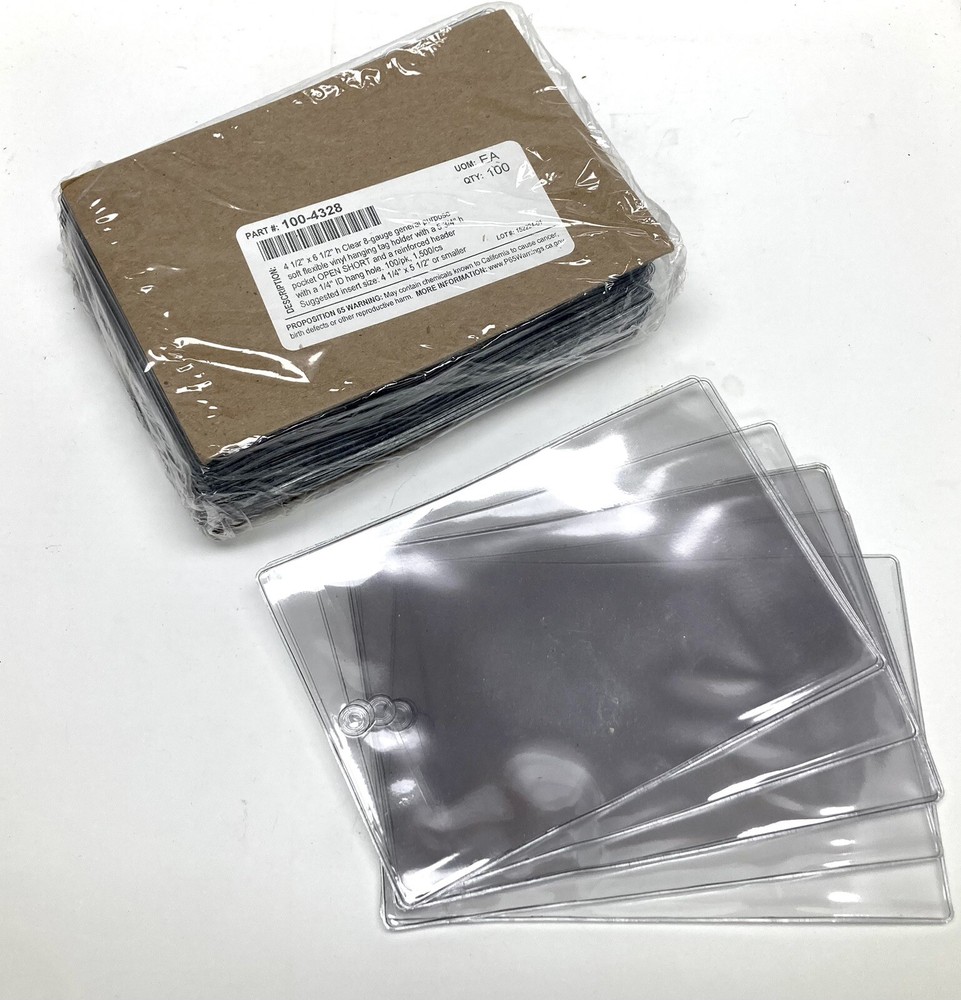 Qty (100 pack) Vinyl Tag Protector 100-4328 4″ x 6″ Clear 8 Gauge General – NEW!