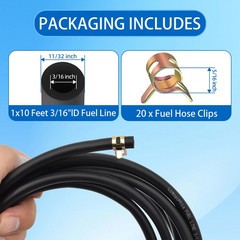 Fuel Line Hose 10ft 3/16 Inch ID Rubber Flexible Gas Diesel For Small Engines Ki