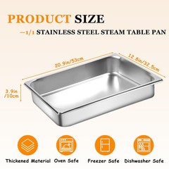 4 Pack Stainless Steel Full Size 4” Deep Steam Table Pan w/ Lid Hotel Food Pans