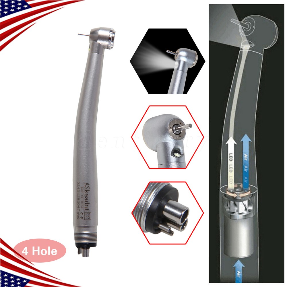 AS Dental High Speed Handpiece LED Fiber Optic Torque Push 4Holes 3 spray