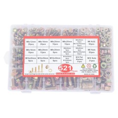 521PCS M6 M8 M10 Flange Bolts Assortment Kit 8.8 Grade Alloy Steel