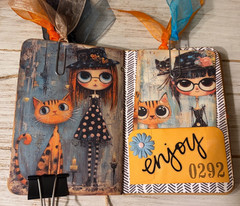 Junk Journal Handmade Booklet Book Vintage “Cats and Girls” Pockets, Ephemera