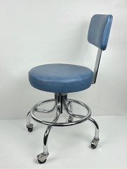 Vintage IE Industries Rolling Medical Chair Stool Chrome Blue Upholstery USA