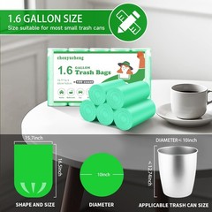 1.6 Gallon Mini Trash-Bags For Bathroom Compostable – Green Small Garbage Bag…