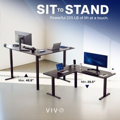 VIVO Gray / White Electric 63″ x 55″ Corner Desk, 3 Section Table Top