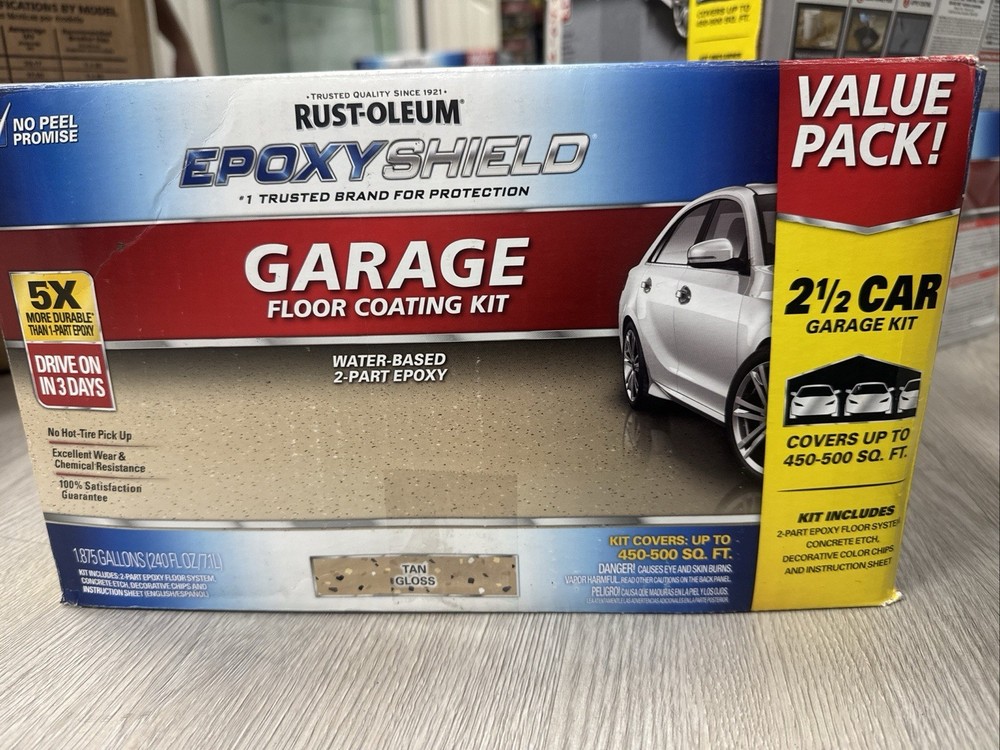 New Epoxy Shield Floor Kit 240 oz Tan High-Gloss 2.5 Car Garage Floor Sealant