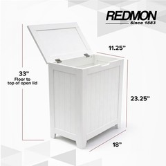 Redmon Contemporary Wooden Clothes Hamper for Bedroom and Laundry Room, White