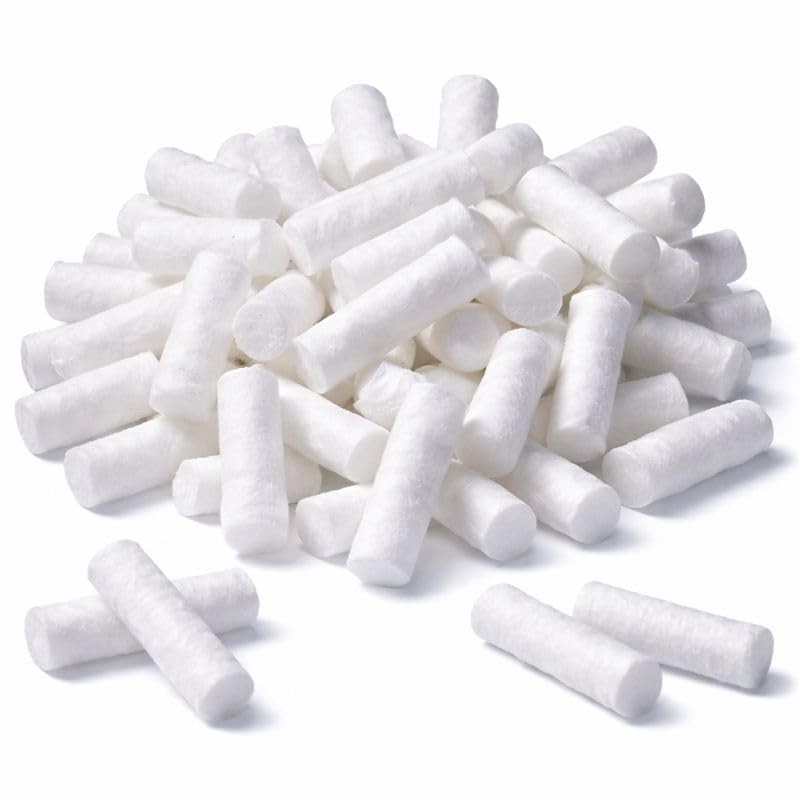 100 Dental Cotton Rolls, One Inch Nosebleed Plugs for Kids or Adults – White