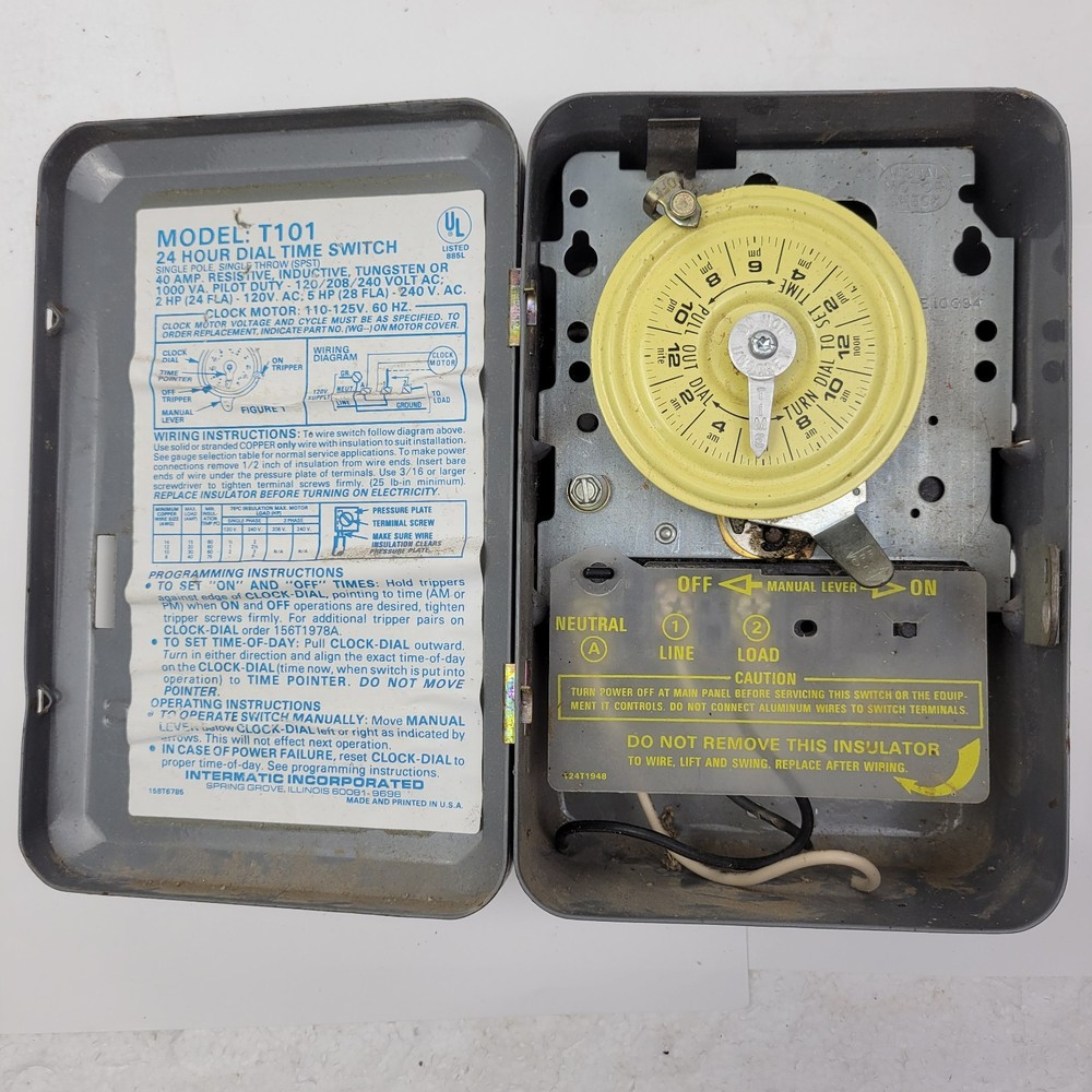 Intermatic T101 Mechanical Time Switch – Industrial Heavy Duty SPST 24Hr 120V