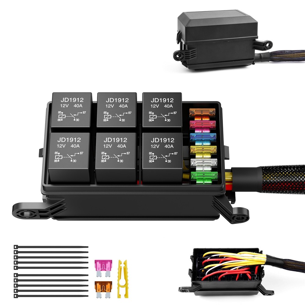 Relay Box Fuse Panel 12V Universal Automotive Fuse Panel with 6-Way Relay