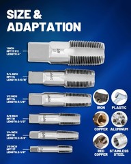 1/8″, 1/4″, 3/8″, 1/2″, 3/4″, 1″ NPT Tap Set, GCr15 Threading Plumbing Tap Se…