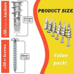 100PCS Zinc Self-Drilling Drywall Anchors, 50 Heavy Duty Hollow Metal Wall…