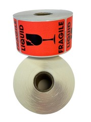 2×3 LIQUID / FRAGILE Labels Red Glass Shipping Peel & Stick (2) RLS of 500 EA