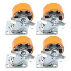 4 Pcs 4″ Side Brake Polyurethane Plate Casters, 3200 Pounds, Silver + Qrange