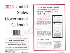 Unicor 2025 Fed Wall Calendar, Qty=1, Individual, Single, Displays 3 Months …