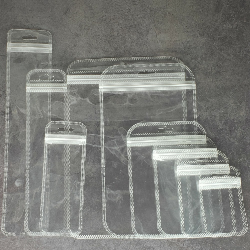 200 Clear Reclosable Plastic Poly Bags Zip Seal with Hang Hole 2.36 MIL