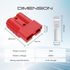8 Pcs 6-10 Gauge Anderson Connector Plug 50A 12-36V Battery Quick Connector Red