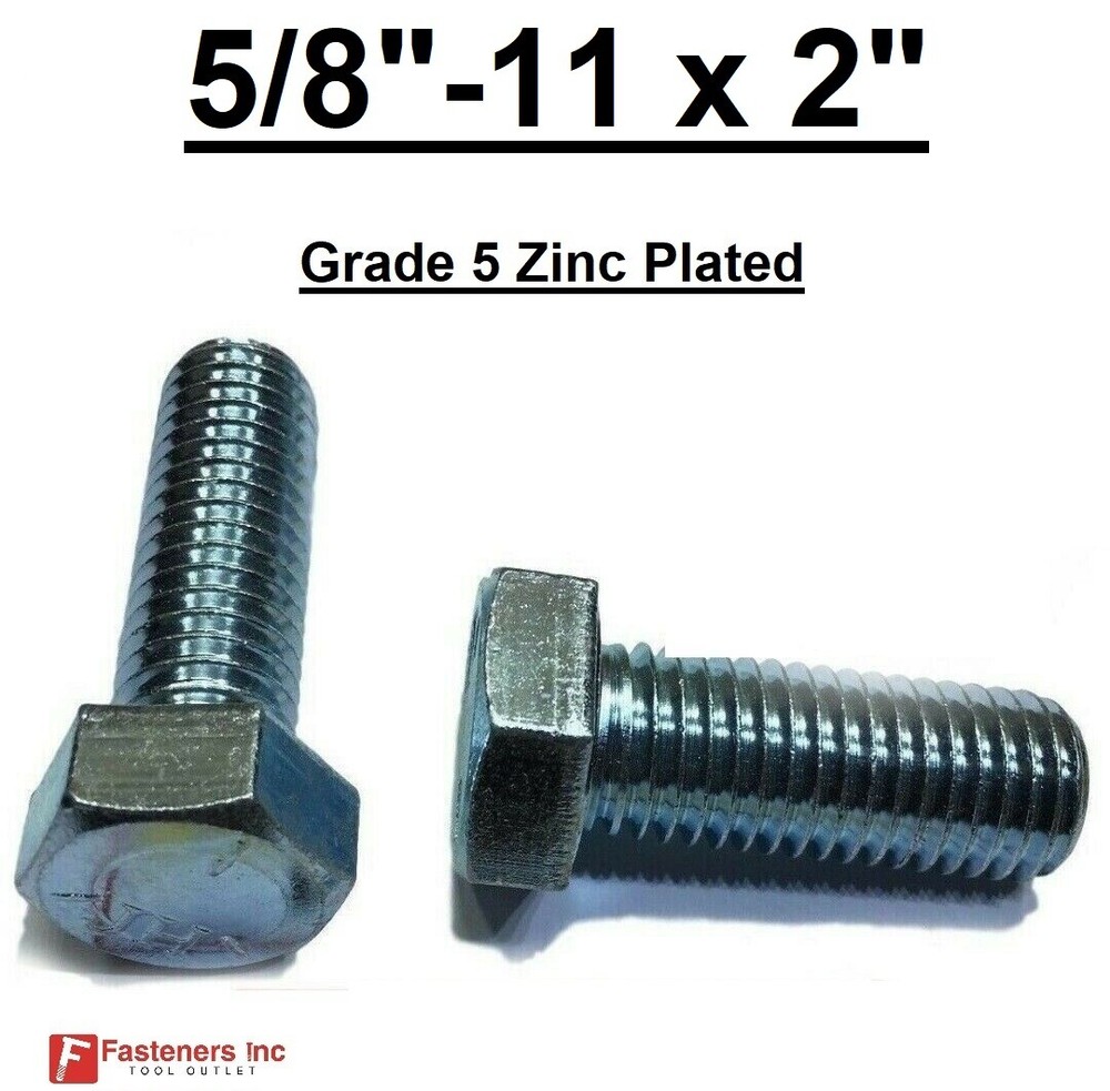 5/8-11 x 2″ (FT) Hex Bolt Zinc Plated Grade 5 Cap Screw Coarse Thread