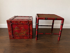 Theodore Alexander Horchow Chinoiserie Filing Cabinet Faux Bamboo Red Gold Asian