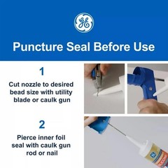 GE Advanced Silicone Caulk for Kitchen & Bathroom, White, 10 fl oz Cartridge, 1