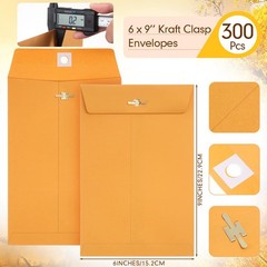 300 Pcs 6 x 9 Manilla Envelopes Clasp Kraft Catalog Envelope Small, Yellow