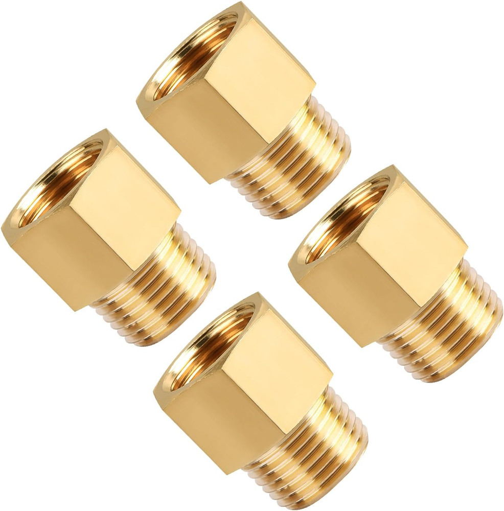 4 Pack 1/2 Inch Brass Pipe Fitting Adapters NPT Male to Female Extension Set