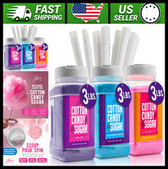Candery Cotton Candy Floss Sugar 3-Pack with 100 Premium Cones
