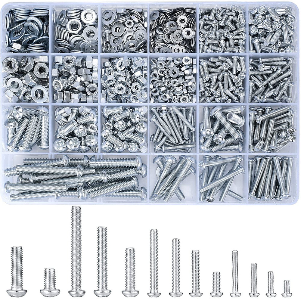 1080 Pcs Screws Bolts & Nuts Assortment Kit Metric Machine Screws & Nuts & Flat