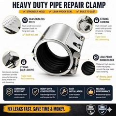 Heavy Duty 2″ Pipe Repair Clamp – Stainless Steel Leak Sealer for Metal & PVC Pi