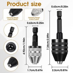 2 PCS Keyless Drill Chuck for Impact Driver, 1/4 Inch Hex Shank Drill Chuck F…