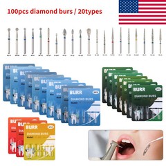 100pcs Dental Diamond Burs FG 1.6mm 20 Types for High Speed Handpiece Tubine