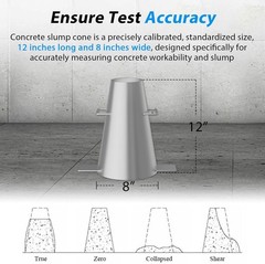 Concrete Slump Cone Test Kit, Heavy-Duty Slump Cone 12”L x 8”W Standard Size