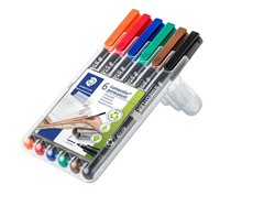 STAEDTLER Lumocolor Universal Pen Fine Felt Tip Permanent Marker Box of 6 Ass…