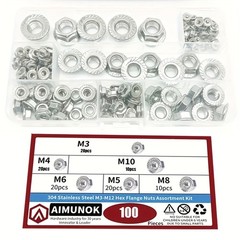 304 Stainless Steel Flange Nuts Kit – M3-M10, 100pcs for Hardware & DIY