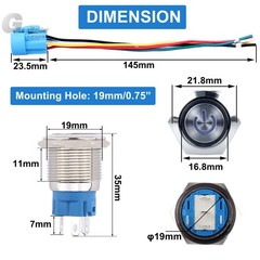 19mm LED ON OFF Waterproof Stainless Steel Momentary Push Button Power Switch
