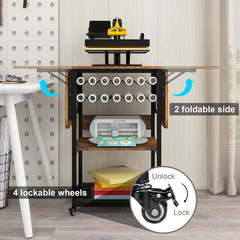 3-Tier Rolling Heat Press Table with Vinyl Holder & Folding Shelf for Crafts