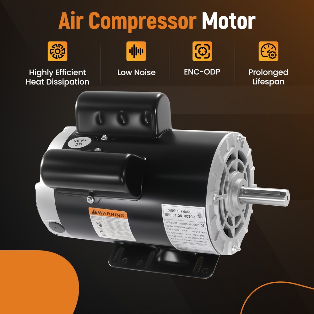 5 HP Compressor Duty Electric Motor 1 Phase 3450 RPM 56HZ Frame 7/8″ Shaft 230V