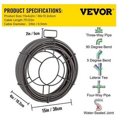 Drain Cleaning Cable 75 Feet x 38 Inch Solid Core Cable Sewer Cable Drain