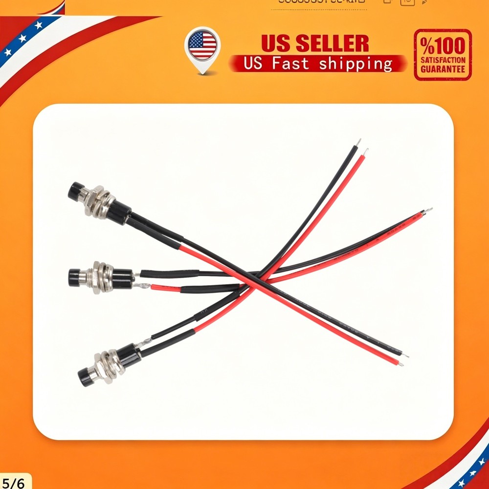 3Pcs Mini SPST Push Button Switch Momentary 12V 5A w Pre-soldered Wire 7mm