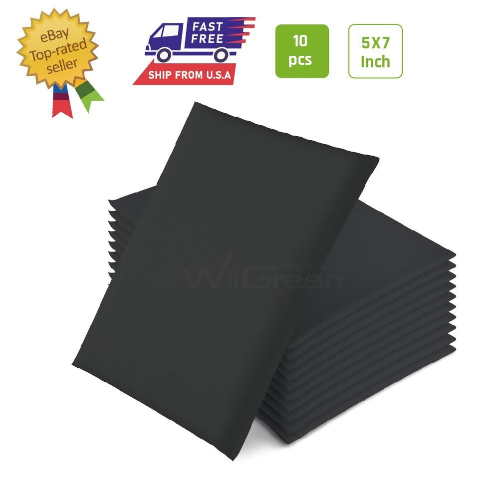 #000 10 PCS 5×7 in Poly Air Bubble Shipping Mailers Padded Envelope Bags, Black