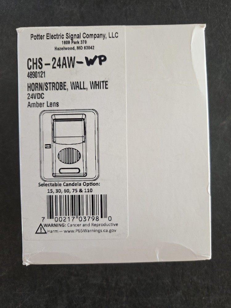 POTTER CHS-24AW-WP WHITE WALL MOUNT WEATHERPROOF HORN/STROBE – AMBER LENS – USED