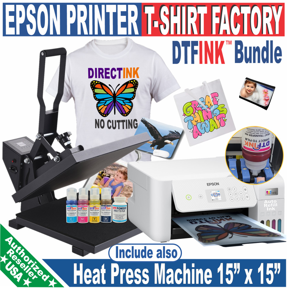 Complete Kit DTF Printing Epson printer & Heat Press 15×15 bundle ,,
