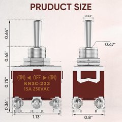 Momentary Toggle Switch, 6 Pin DPDT (On)-Off-(On) 30A 12VDC/15A 250VAC 3 Way He