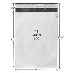 UOFFICE 100 Poly Mailers Bags 9×12″ – #2 Pouches Envelopes White Self-Sealing
