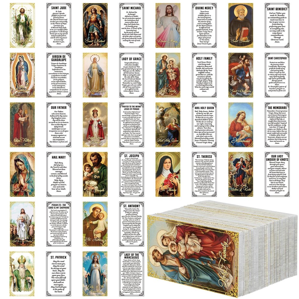 Skyygemm 240 Pcs Catholic Saint Prayer 3.55 inches x 2 inches, Multicolor