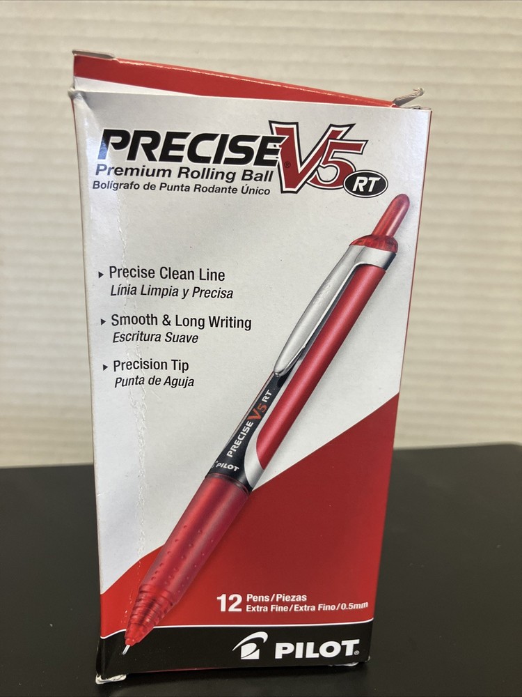 Pilot 26064 Precise V5 Roller Ball Pen Ex Fine 0.5mm RED Ink Retractable (12-ct)
