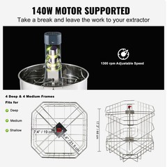 4/8-Frame 333lb Stainless Steel Electric Honey Extractor & Adjustable Stand